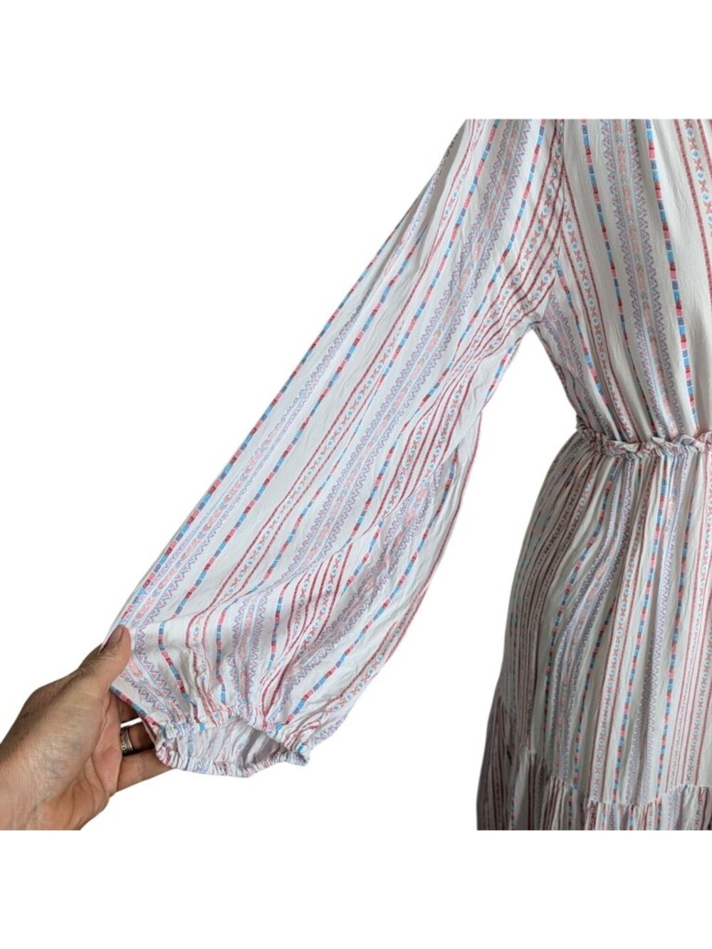 Few Moda Boho Size S/M Coastal Cowgirl Striped Long Sleeve Tiered Maxi Dress - Picture 5 of 12